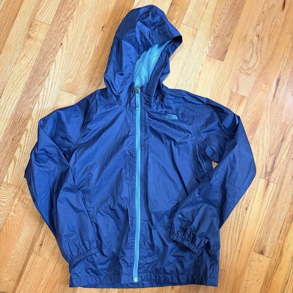 The North Face Boys Red Grey DryVent Rain Jacket Hooded Shell Size M 10/12